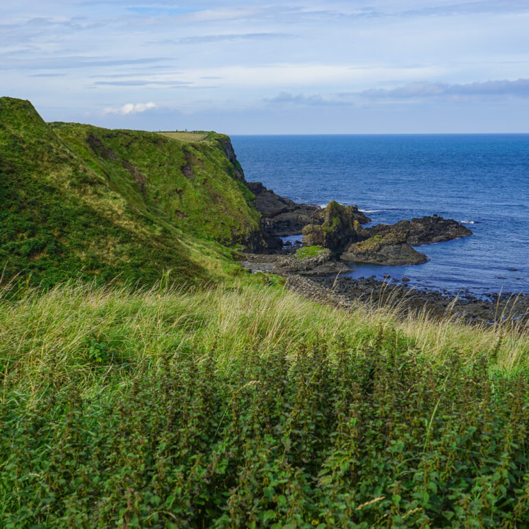 The Irish Sea is to the right and the green hills of Northern Ireland are to the left.