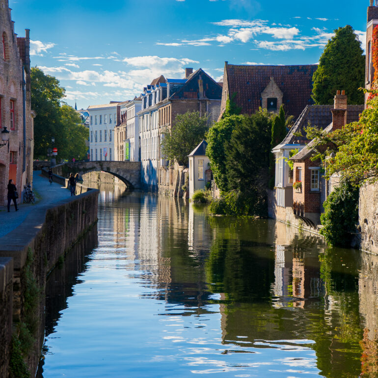 A view of homes along the river in Bruges.